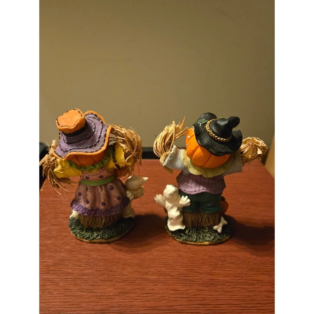 Gerson International Halloween Scarecrow Jack-O-Lantern Ghost Figurines 2pc